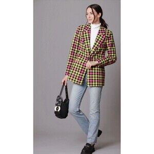 AVEC LES FILLES Plaid Blazer Coat Size Medium Mint EUC- Pink/Yellow/Black